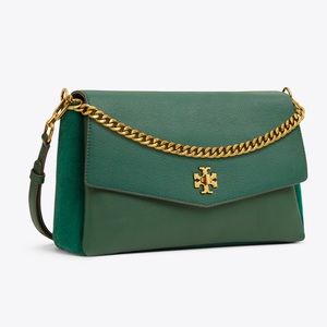 TORY BURCH KIRA MIXED-MATERIALS DOUBLE-STRAP SHOULDER BAG